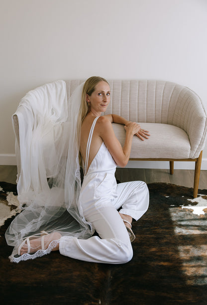Ivory Veil with Lace Trim